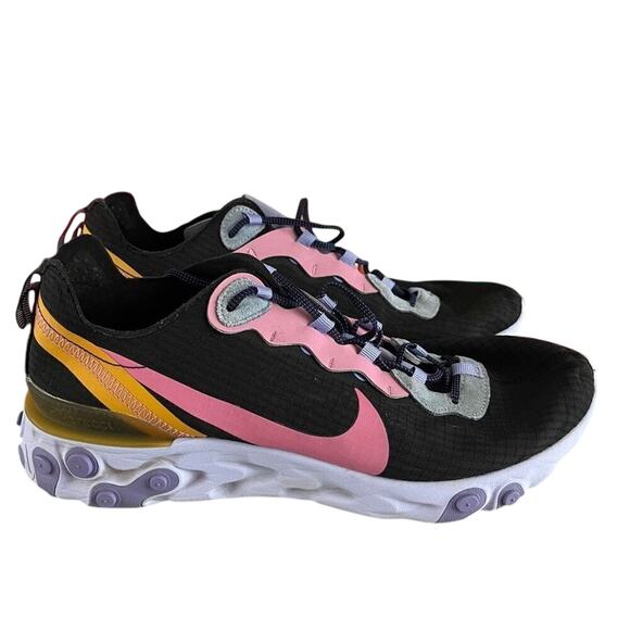 Nike Men's React Element 55 Shoes Sneakers CI9593-001 Black/Magic Flamingo 10.5 - Picture 1 of 9